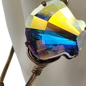 Wire Wrap Bangle Sea Shell AB Crystal Bracelet Iridescent Beach Travel Vintage